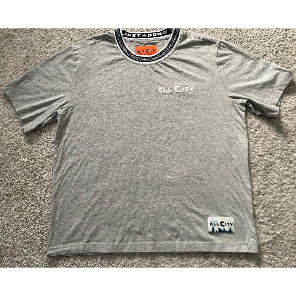 Just Don All City Basketball T Shirt Heather Gray Embroidered Sz Large Chicago